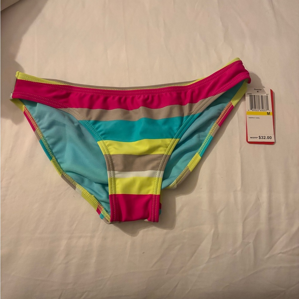 Gossip Striped Bikini Bottoms in Pink, Teal, Yellow, and Beige